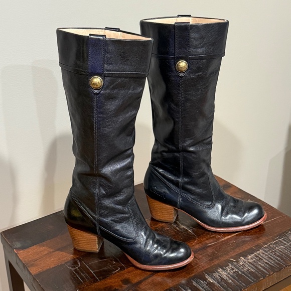 Coach Fayth Black Leather Boots size 7.5B - Picture 1 of 7